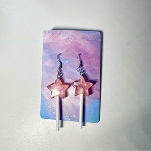 Pink star lollipop wand handmade stainless steel hook earrings!